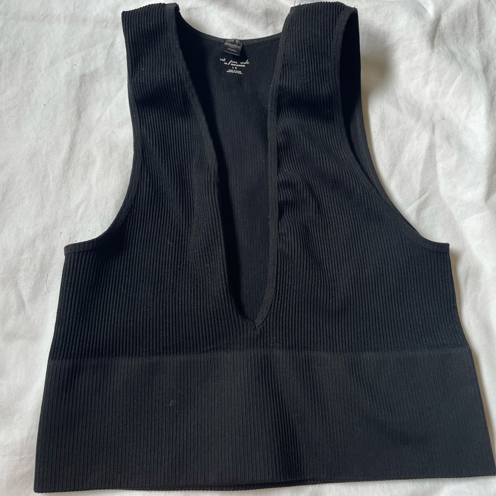 Urban outfitters out from under large black bodycon deep v neck crop top